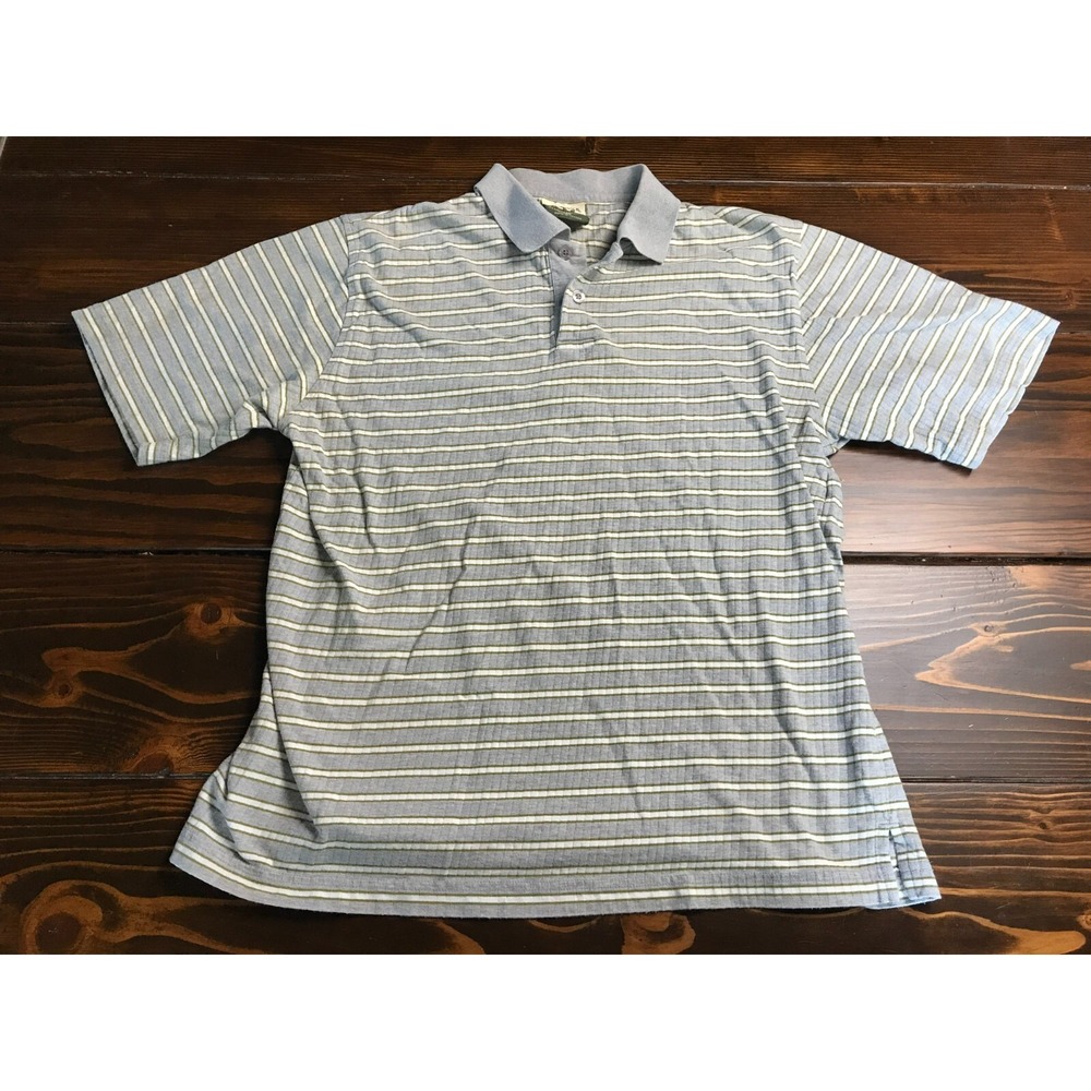 ADIRONDACK Shirt, Men's Size Medium, Gray White Striped, Polo
